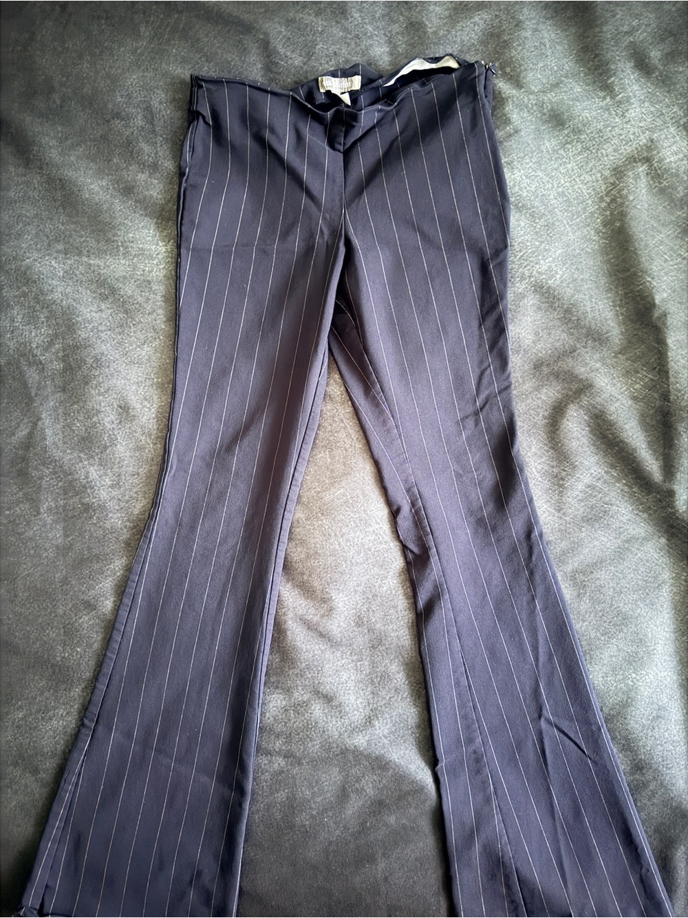 Women's Navy Pinstripe Lowrise Flare Pants
